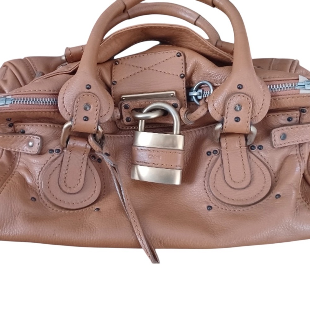 Authentic Chloe Paddington Tan Leather Satchel  Gold padlock & key EUC Vintage